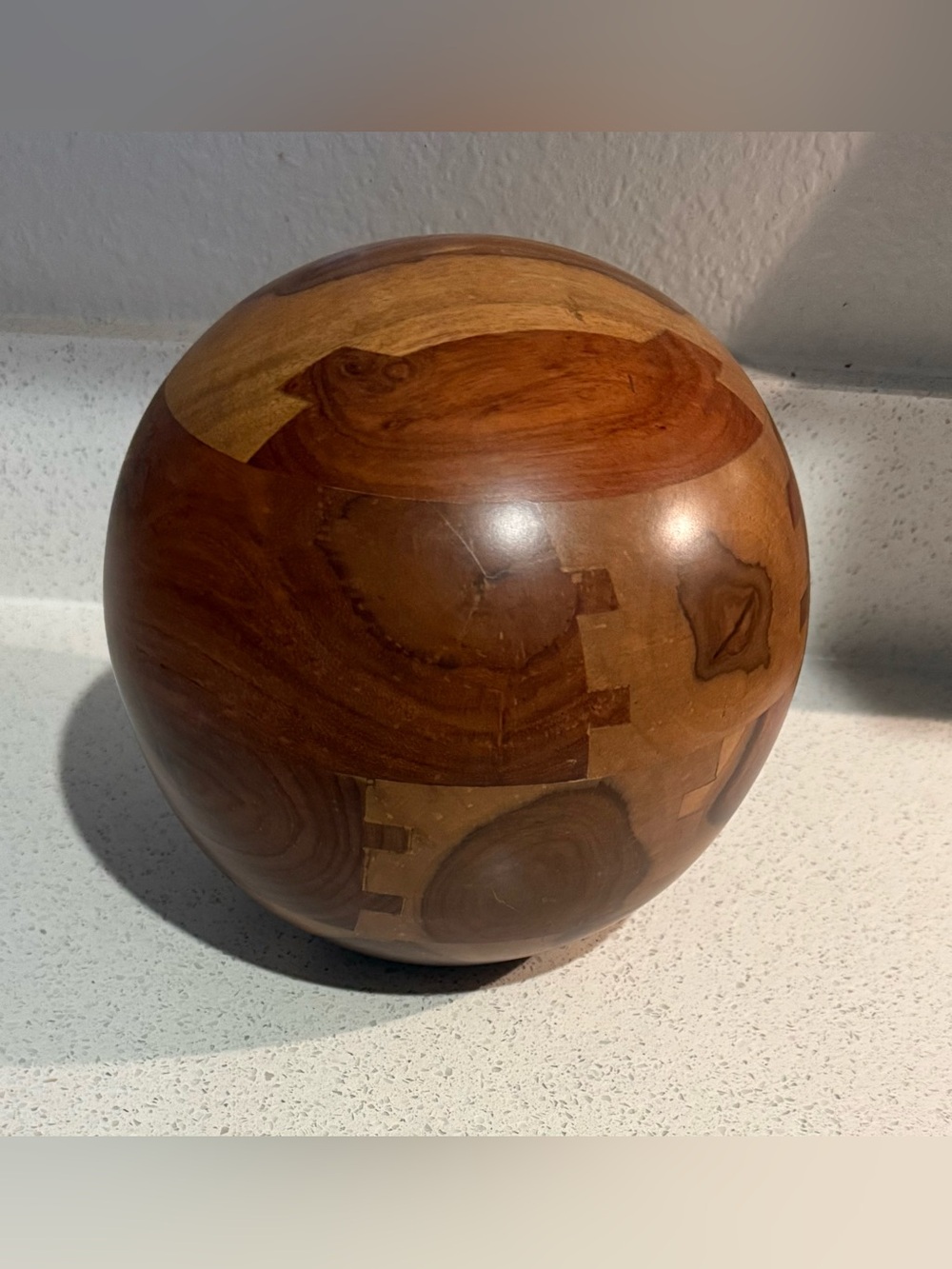 Vintage Segmented Wood Sphere Decorative Orb 6 Inch MCM Geometric Wooden Ball